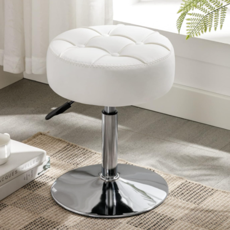 Height-Adjustable 360° Swivel Vanity Stool (White)